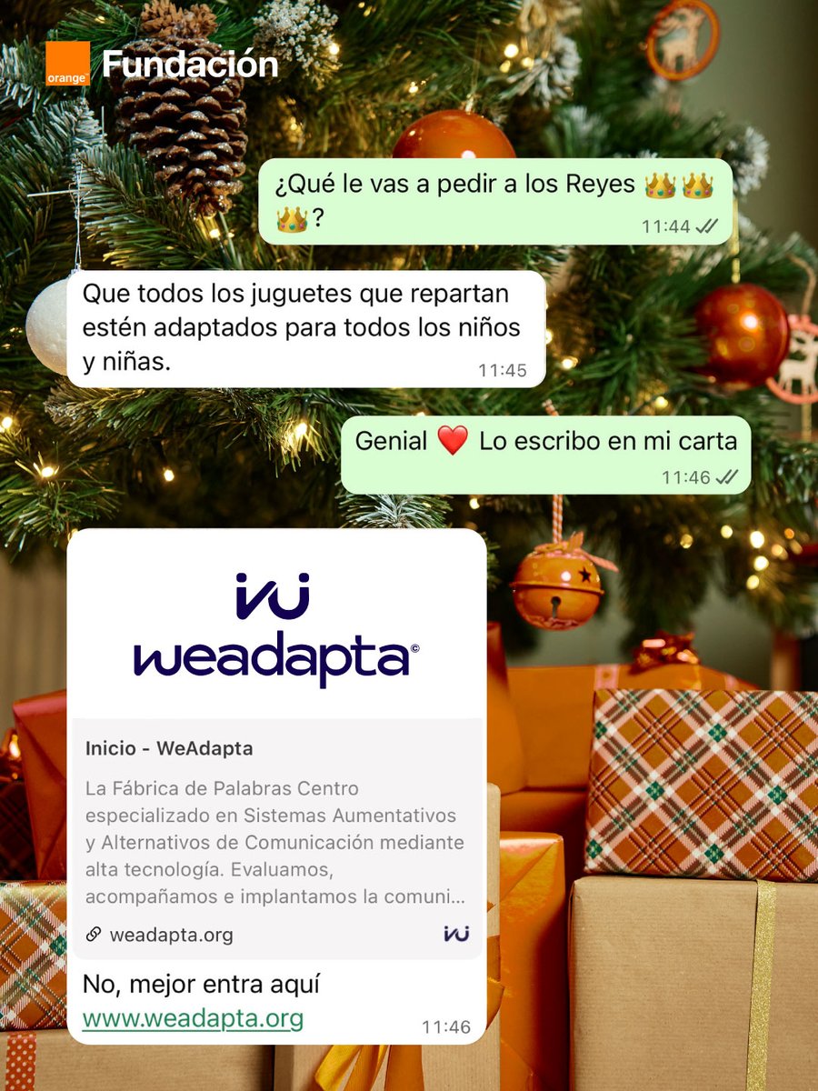 🎁 Regalar juegos sin barreras es así de sencillo:
Solicitas 👉 lo recogemos 👉 lo adaptamos 👉 lo revisamos 👉 lo enviamos 👉
celebramos la magia del juego ✨
Junto a Weadapta, todo el proceso es 100 % gratuito.
Porque estas fiestas, jugar es un derecho
weadapta.org