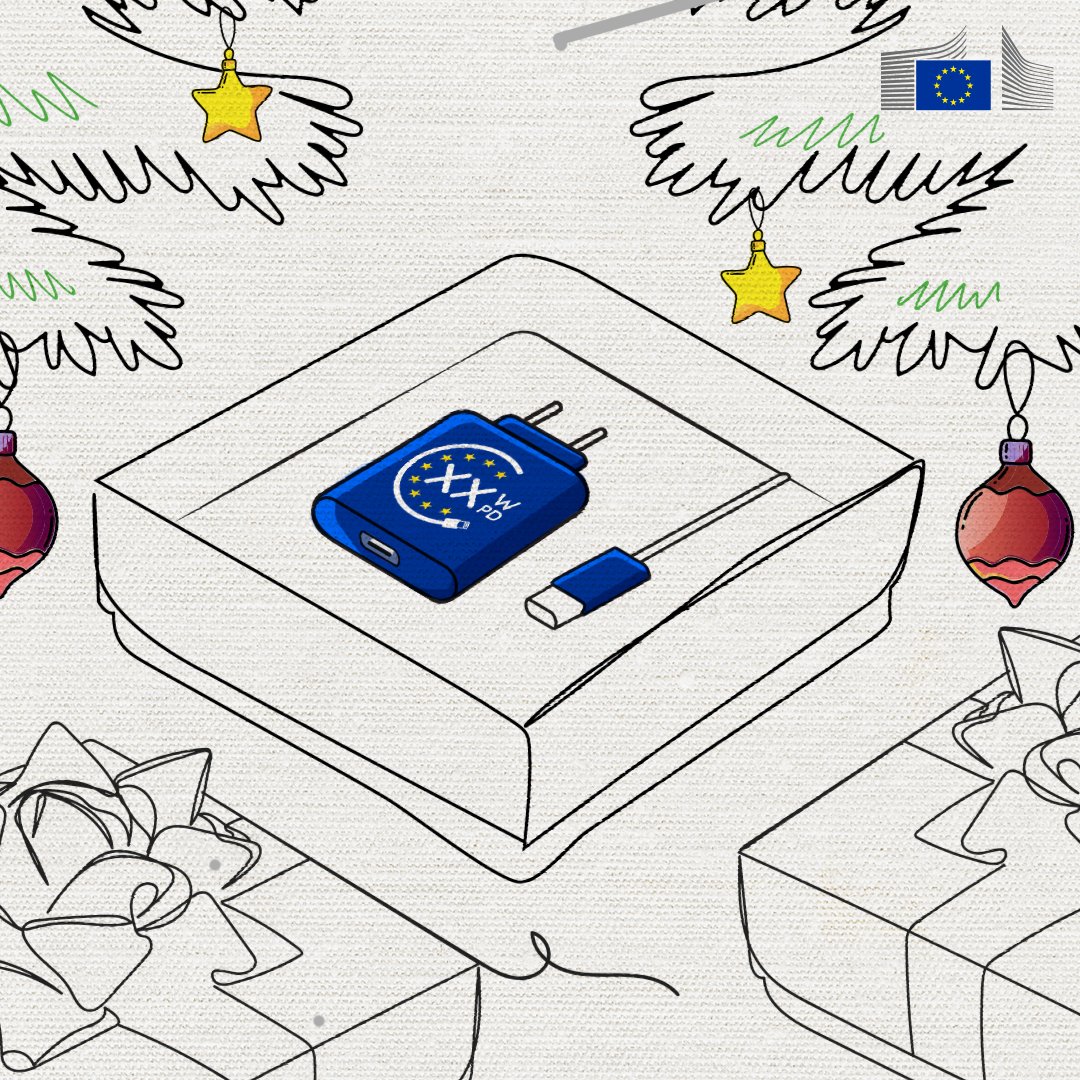 EU_Commission's tweet image. One port, one cable, one Europe.

This holiday, unwrap the power of one: USB-C for all.

Yes, not just phones, tablets, and laptops. In three years, every charger will be under the same tree.

Because less waste, smarter choices, mean more for everyone, all year long.…