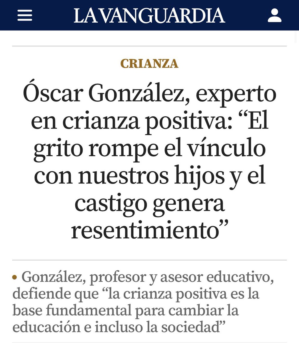 Nuestro compañero Óscar nos comparte este interesante artículo sobre crianza positiva (publicado en la Vanguardia)

Enhorabuena 🙌🏻🤗

Enlace para lectura completa:

lavanguardia.com/magazine/biene…