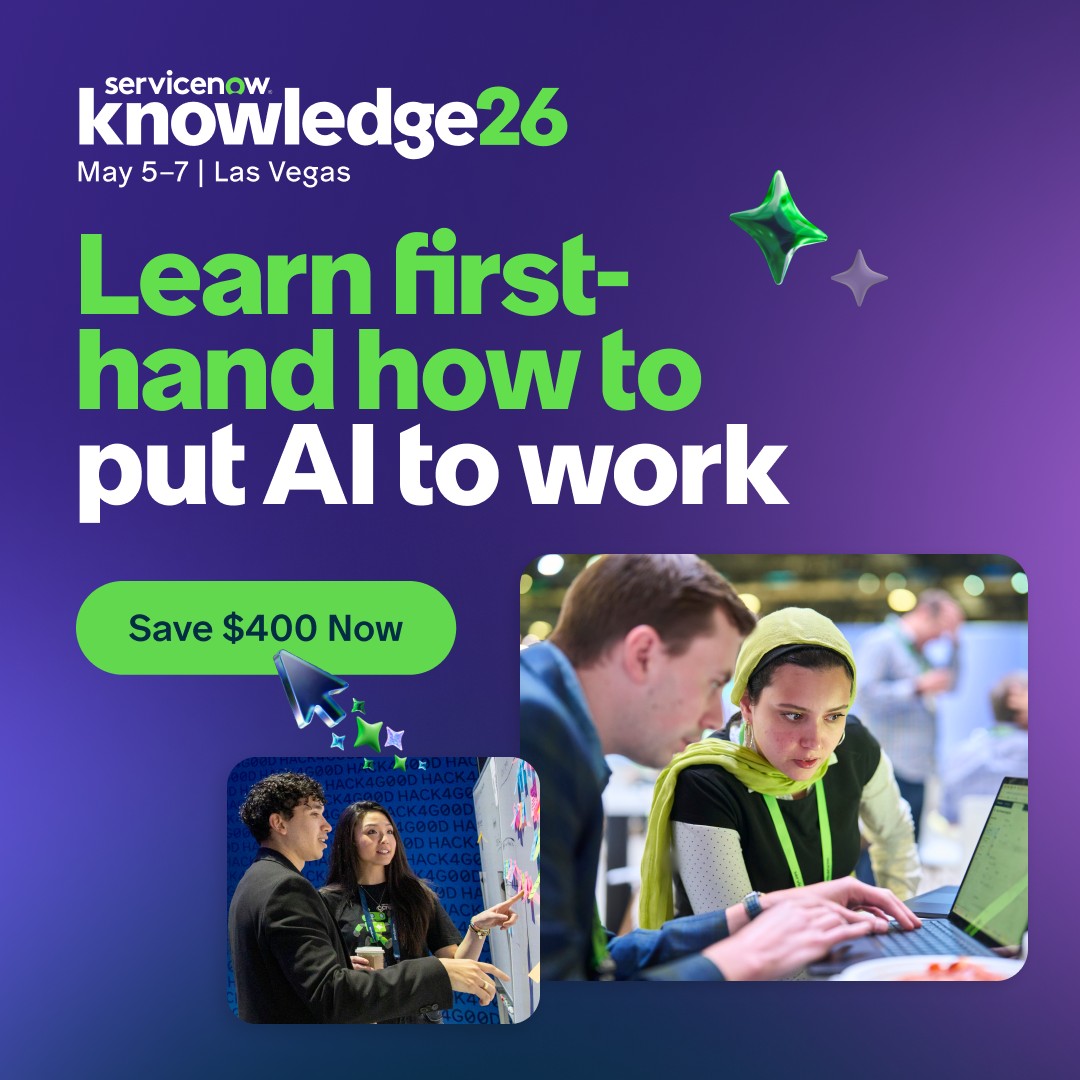 What’s at Knowledge 2026 that you can’t find anywhere else? Hands-on learning, interactive demos, and real examples of how your peers are putting AI to work—and getting ahead. Register early for $400 off. (Hurry! Offer ends 12/31) spr.ly/6013CXqAN