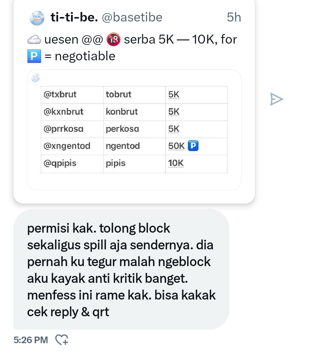 noteppad's tweet image. Karena banyak minta spill ini dan udah parah banget, maka admin spill.

Pernah ditegur tapi malah ngeblock.

Sendernya :
x.com/avoidaant