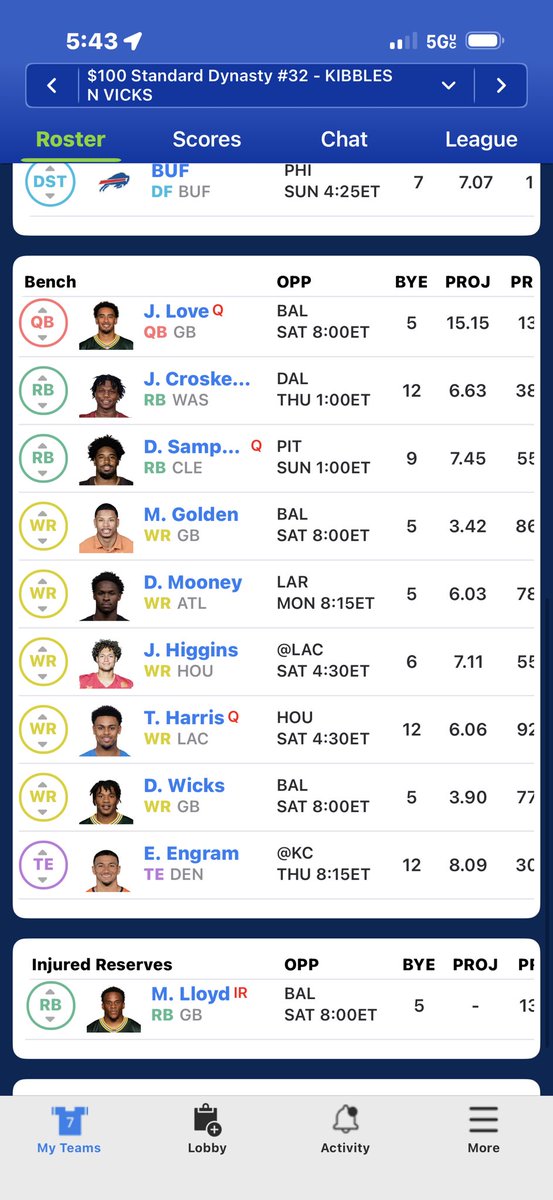 Garrett28Almer's tweet photo. @TheFFBallers someone explain how my dynasty team didn’t even make playoffs 😅 https://t.co/u2SFcsf40T
