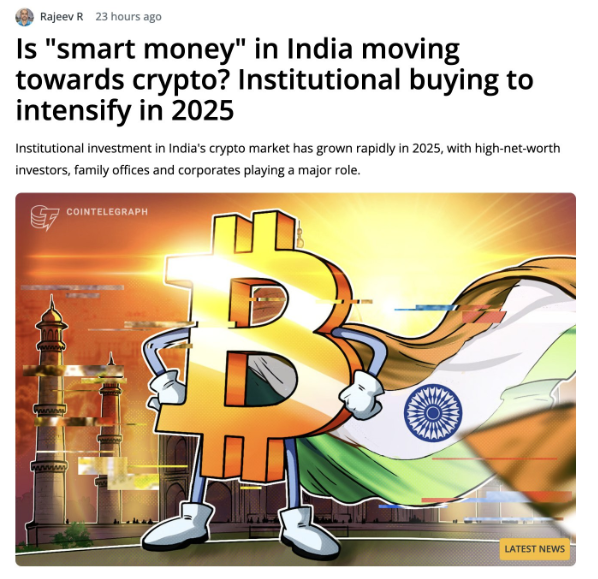 Smart money in India is quietly moving to crypto.

Institutions up 30–50% in 2025.
HNIs allocating 2–5%.
BTC, ETH, SOL, XRP leading inflows.
Regulation + adoption is next.

India’s crypto story hasn’t peaked it’s just warming up.