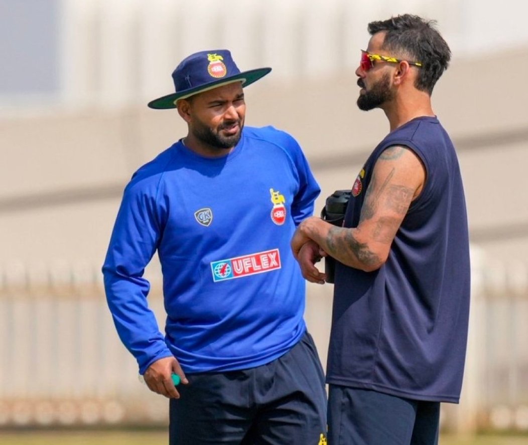Virat Kohli and Rishabh Pant in a practice session.