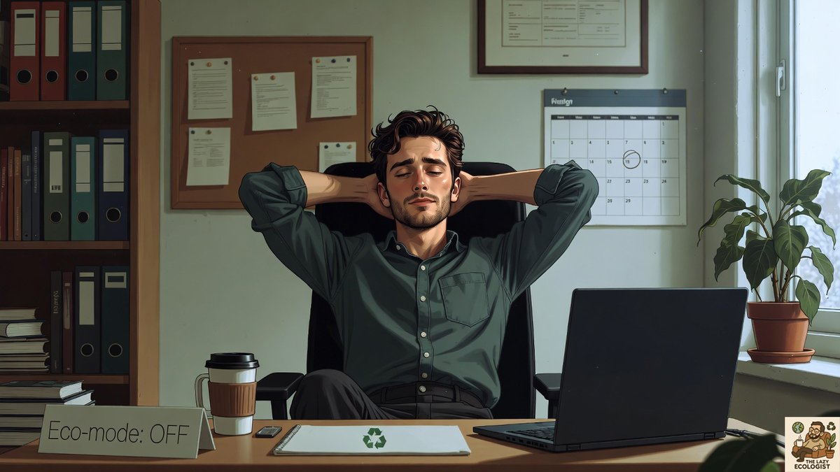 XLazyEcologist's tweet photo. It’s my last workday of the year.
Productivity is on eco-mode: OFF. ⚡
The Lazy Ecologist signs off from any working. 🌍

#sustainability #eco #ecohumor #xlazyecologist https://t.co/wyR0qqhXaE