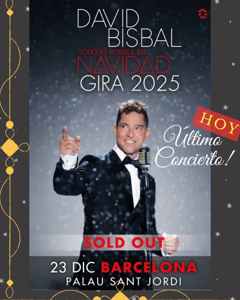 Un 15/11 empezó todo en Almería,siguió Sevilla,Bilbao,Zaragoza,Valencia,A Coruña,Málaga,Granada,Madrid y... LLEGA el ÚLTIMO‼️el último de su 1ra GIRA NAVIDEÑA✨HOY <a href="/davidbisbal/">davidbisbal</a> en <a href="/PalauSantJordi/">Palau Sant Jordi</a> de #Barcelona con toda la MAGIA de #TodoEsPosibleEnNavidad un sueño hecho realidad❤️