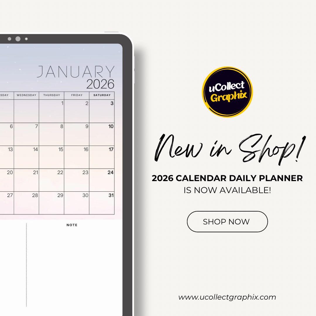 2026 is calling — are you ready? Turn plans into action with our 2026 Daily Planner:

✔ Daily focus
✔ To-do lists
✔ Notes for ideas &amp; reminders

Achieve your goals.

👉 To order: ucollectgraphix.com/product/2026-d…

#2026Planner #DailyPlanner #NewDesign #ProductivityTools #GoalPlanning