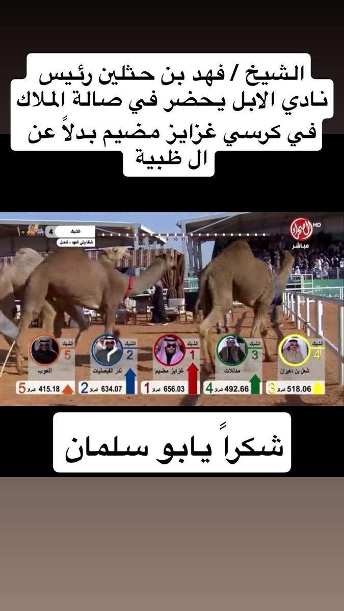 حضور الشيخ / فهد بن حثلين اليوم في مكان ال ظبية يدل على وفاءه وتقديره لا يستغرب منه ابو سلمان #مهرجان_الملك_عبدالعزيز_للإبل10