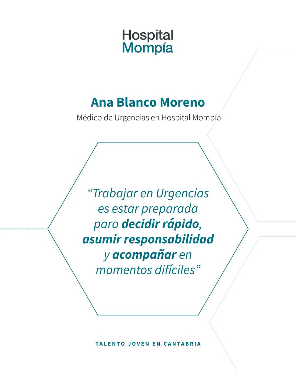 En sanidad la vocación es clave.
​En su testimonio para Talento Joven Cantabria, Ana Blanco, médico de Urgencias en Hospital Mompía, habla de ello.​
Gracias, Carlos Barroso, por dar visibilidad al talento joven de nuestra región. 
Enlace a la noticia: hospitalmompia.com/-/talento-jove…