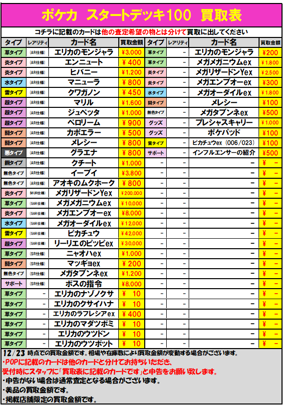 ポケカ スタートデッキ100 買取表更しました‼️ ✓メガリザードンYex