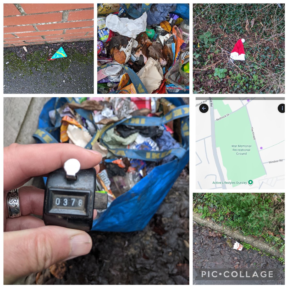 EricTorrington's tweet photo. Two more picks & sleeps & it's #Christmas. Today's pick was route 1 Dursley with a few festive bits & bobs recovered along the way. 378 #littered items in all. Still got 5,000 items to pick before the end of the year target of 100,000 items is claimed🤔 Supporting @DursleyTC https://t.co/hcetXEYuex