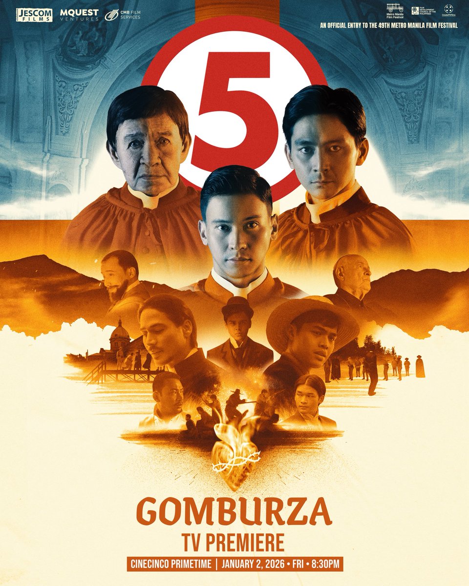 GomBurZaFilm's tweet photo. BUHAYING MULI ANG ALAB SA PUSO MO ❤️‍🔥❤️‍🔥❤️‍🔥

Ang ‘Most Awarded MMFF 2023 Film,’ na nakakuha rin ng pinakamaraming pangaral at nominasyon mula sa iba’t ibang award-giving bodies noong taong iyon, ang unang magpapasiklab sa CineCinco ng TV5 ngayong January 2, 2026, Biyernes, 8:30PM! https://t.co/xjc9Az68eV