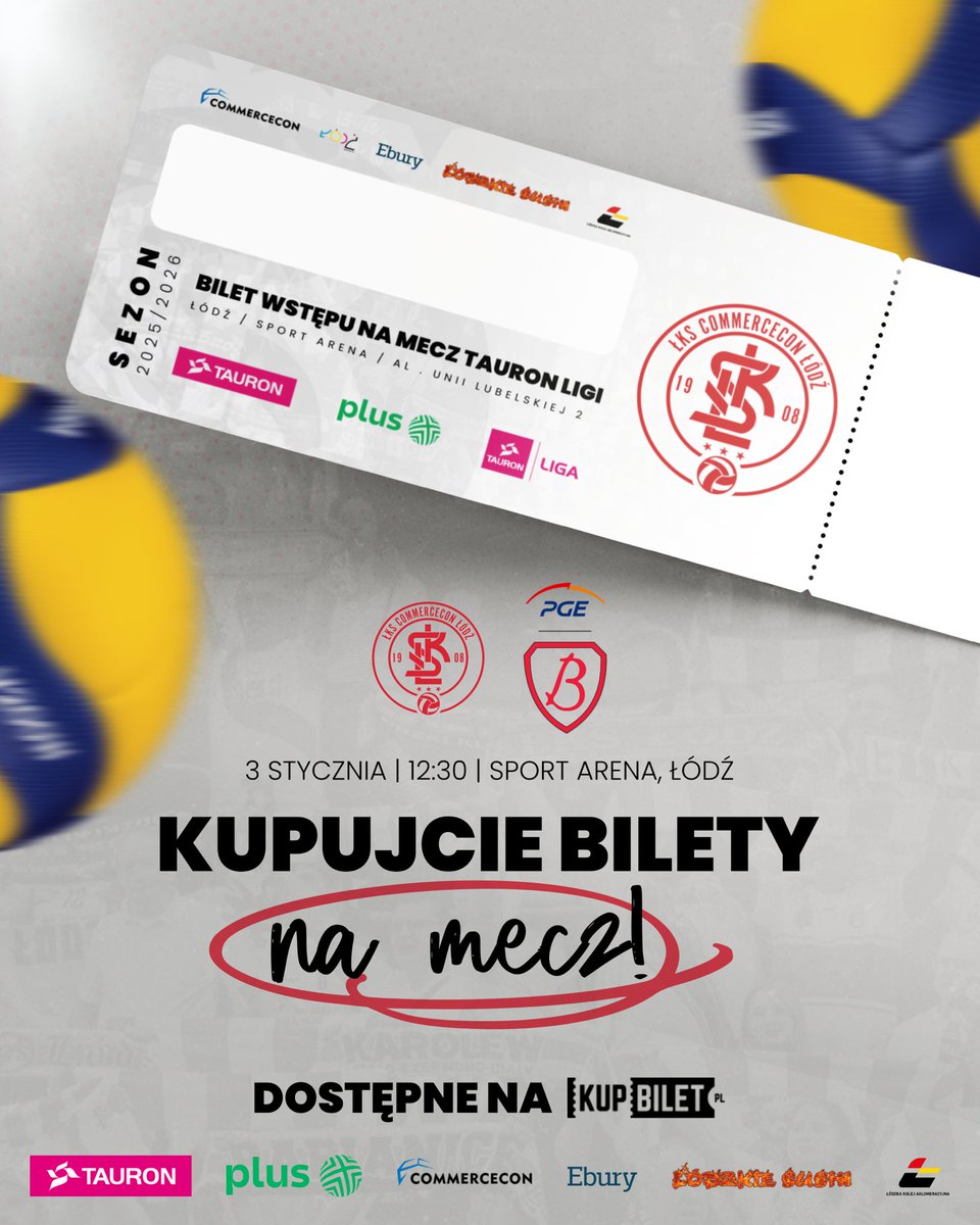 Ruszyła sprzedaż biletów na mecz 1/8 TAURON Pucharu Polski 🏆

Już 3 stycznia czekają nas derby Łodzi, których nie możecie przegapić 🤍♥️🤍

🎟️ Bilety dostępne w serwisie kupbilet.pl: 

kupbilet.pl/sport/siatkowk…

Do zobaczenia 🤍♥️🤍