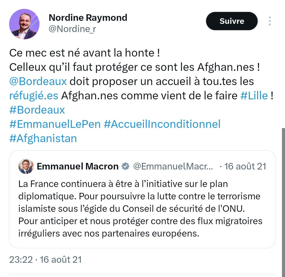 Nordine Raymond veut également que Bordeaux acceuil TOUT les réfugiés Afghans.