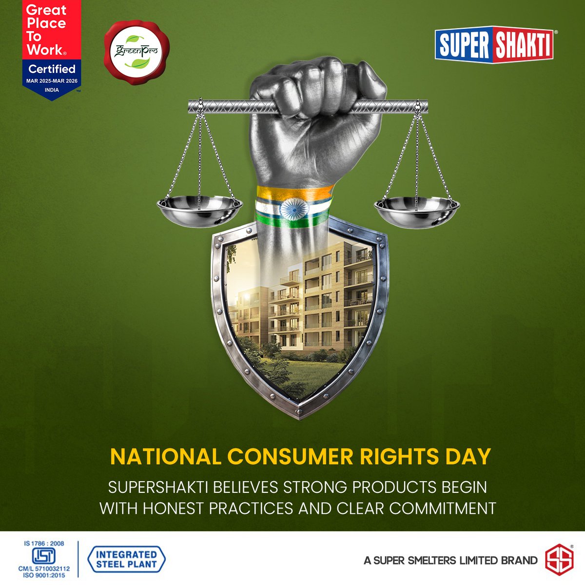 On National Consumer Rights Day, #SuperShakti reaffirms its commitment to quality, transparency, and trust. Every product we deliver is built on honest practices—because consumers deserve nothing less.
#NationalConsumerRightsDay  #ConsumerFirst #SuperSmelters