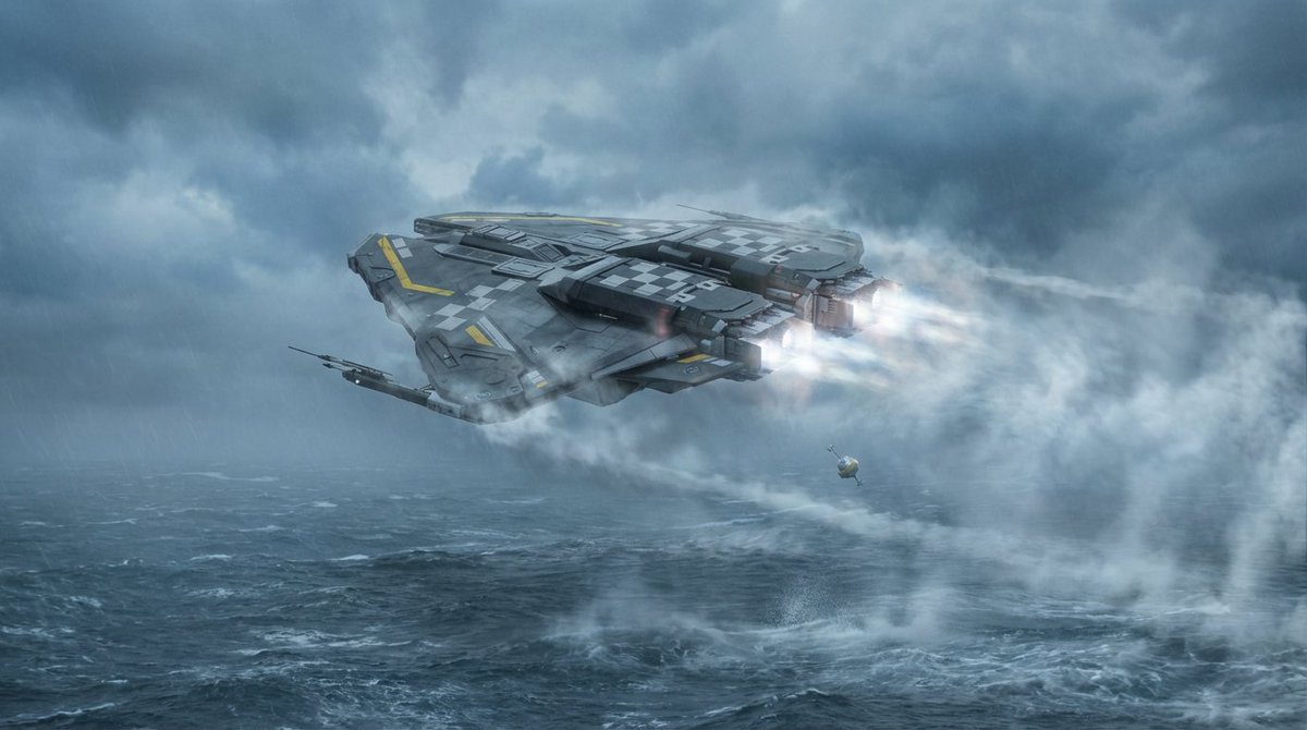 Waterworld: Low-altitude atmospheric flight.
Engines working.
Beacon dropped!
The ocean doesn’t care.
#conceptart