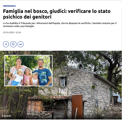 riktroiani's tweet image. I bambini della famiglia di #Palmoli restano in casa famiglia. 

Il Tribunale per i Minorenni de L'Aquila ha disposto le verifiche dello stato psichico dei genitori. Che ne pensate?