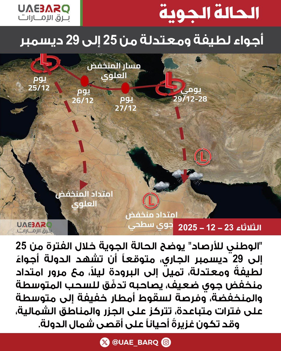 أجواء لطيفة ومعتدلة من 25 إلى ديسمبر. 