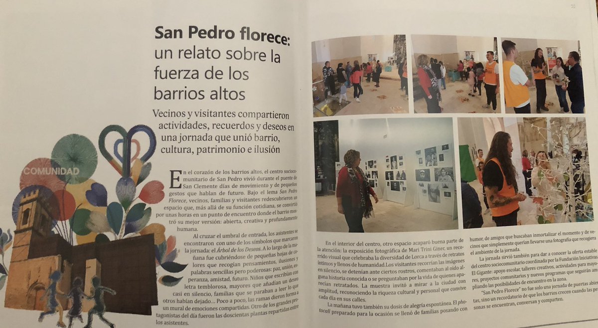 📖”San Pedro florece” en la revista La Placeta de #Lorca. “Un recordatorio de que los barrios crecen cuando las personas se encuentran, conversan y comparten.” Entre las propuestas, la exposición fotográfica “Lorca, rica en diversidad”. Gracias por hacerlo posible <a href="/FundacionIEG/">FundaciónGigante</a>