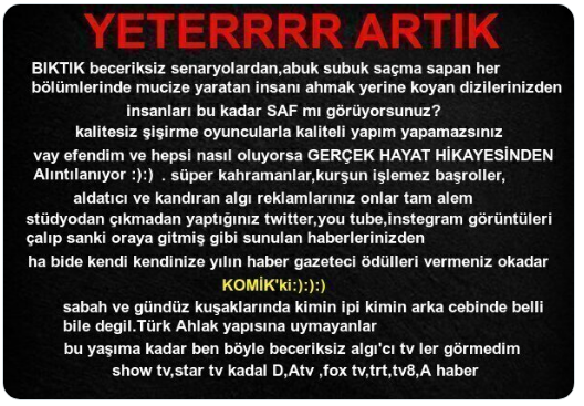 #bozukdüzen saçma dizi ve izlenme almak için acık secik giyinip düzende RANT kapmak için uğraşan basit sözde sanatcılar .Sadettin Saran #ElaRümeysaCebeci Asgari emekli Şeyma Subaşı Emrullah Erdinç Melisa Döngel Derbi FB BJK Mehmet Akif Ersoy