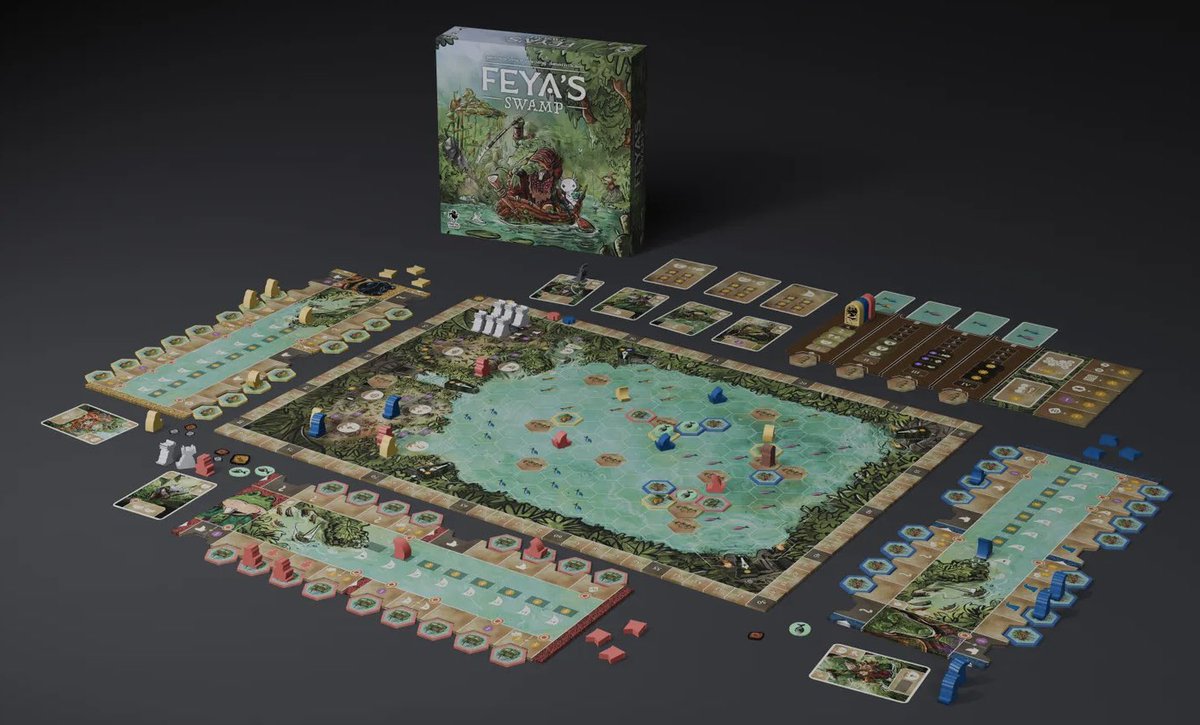BGRecord_'s tweet photo. 📰【ボドゲニュース】
『Feya'sSwamp(フィヤズ•スワンプ』
販売元：ケンビル

プレイヤー人数 : 2-4(best4)
プレイ時間 : 90分

テラミスティカの作者によるワーカープレイスメントの日本語版発売決定！
相手と状況による駆け引きのインタラクション要素は楽しいこと間違いなし✨

発売日：2026年1月23日
#ボードゲーム #BGRボドゲニュース #新作ボドゲ