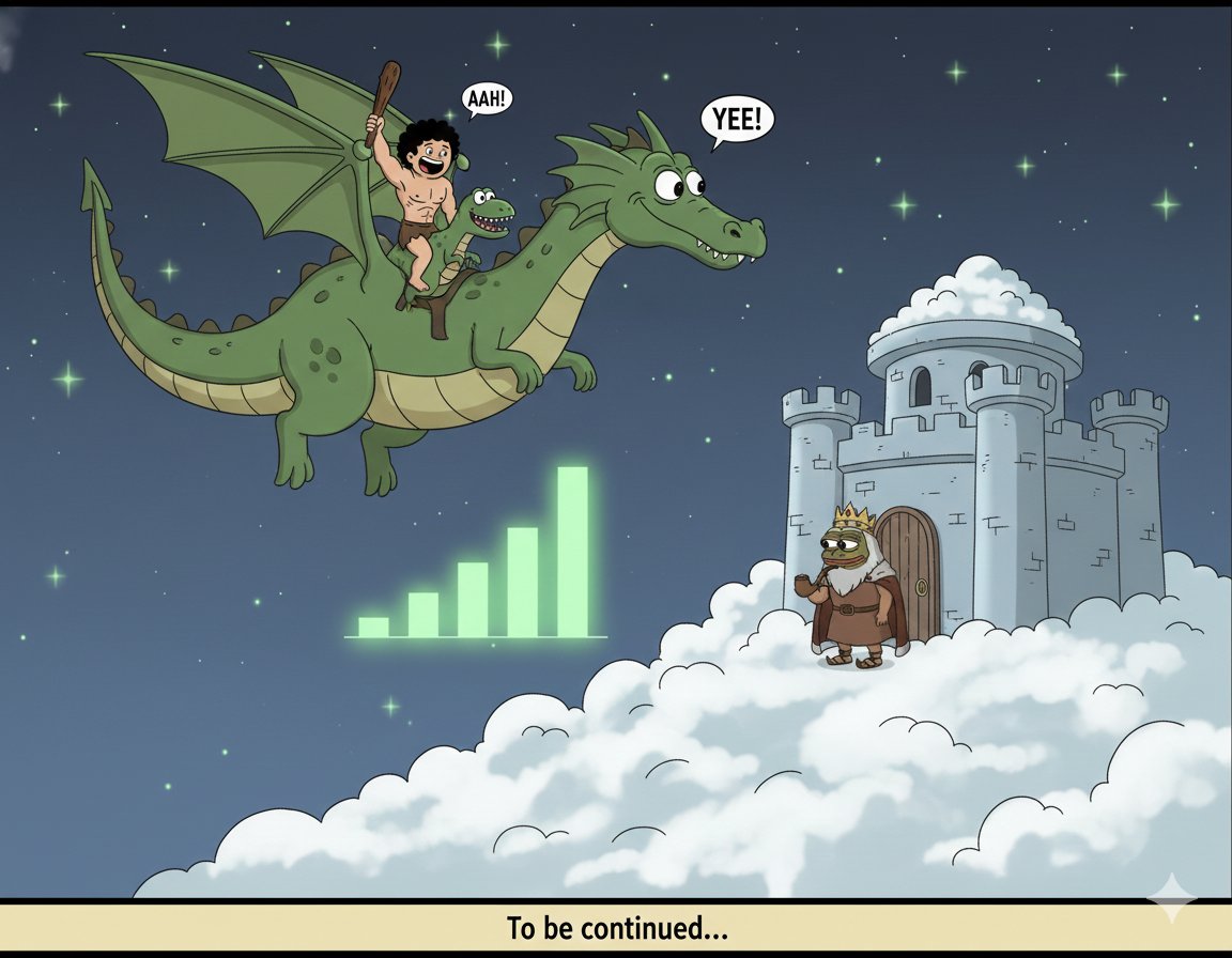 CycleBearly's tweet photo. Awakening the Legend

As the Pump Dragon carries AAH and YEE through the starry sky, the chart below glows greener than ever...
Suddenly, the dragon lands on a massive Cloud Castle - a hidden paradise where old meme legends live in retirement.

A wise old king greets them:

“You woke the dragon… but bigger trouble is coming.”
“AAH?”
“YEE?”

The Great Rug Pull Monster approaches.

Tomorrow: the council assembles. Hold tight, fam.

$AAH 0xa39a80bafab488f24c268df537d322fface18f60
https://t.co/05C60XrQL3

#LFGAAH #YEE #DingoPicturesReunion