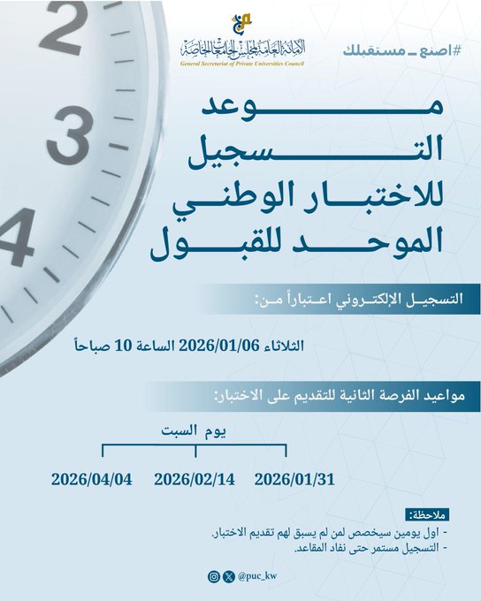 مجلس الجامعات الخاصة يعلن موعد التسجيل للاختبار الوطني الموحد للقبول 