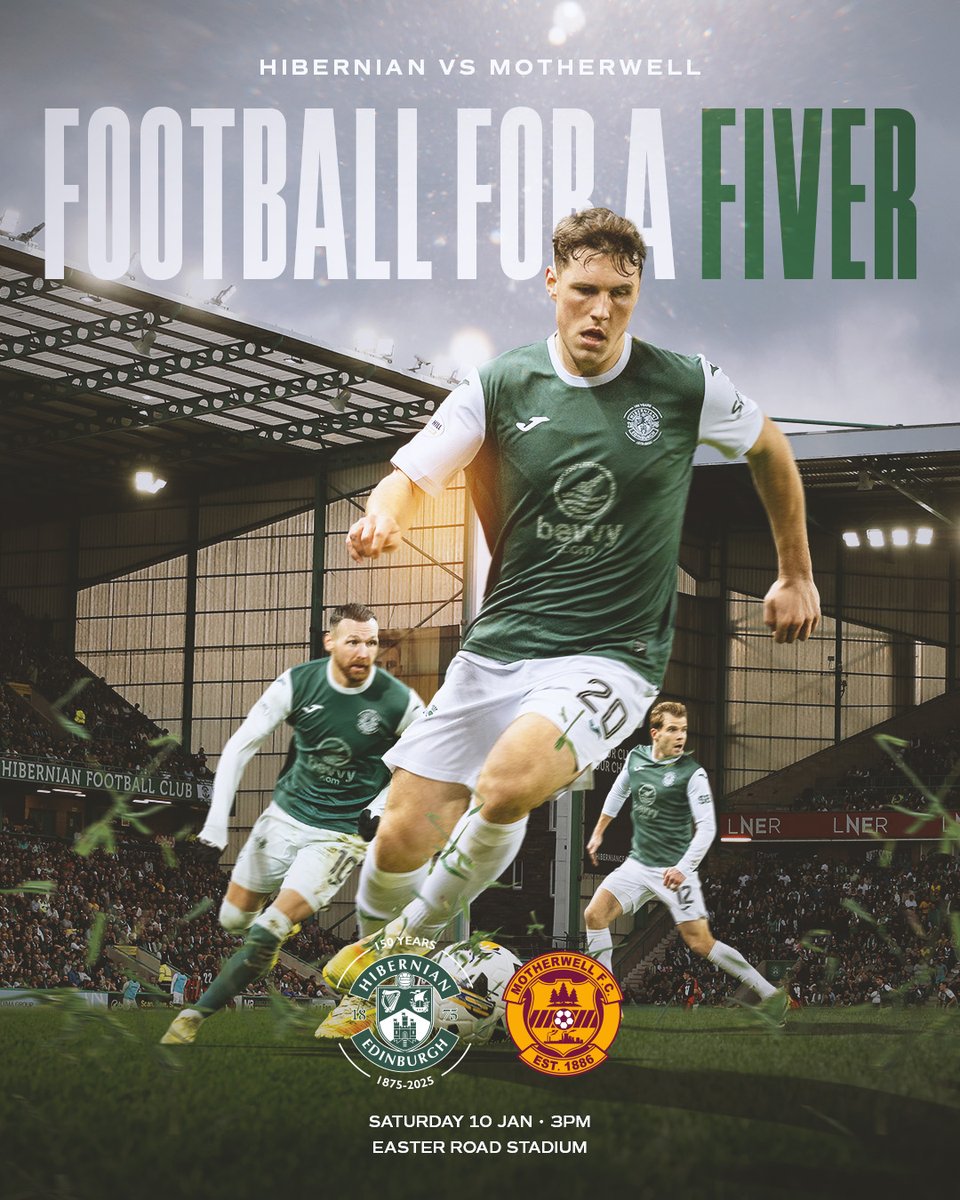 HibernianFC's tweet image. Football For A Fiver Returns For 2026! 🏟️

To mark our first home game of the new year, we're excited to confirm that all match tickets within the Stadium will be sold for just £5!

Tap below for full details.

👉 tinyurl.com/3zs45uvf
