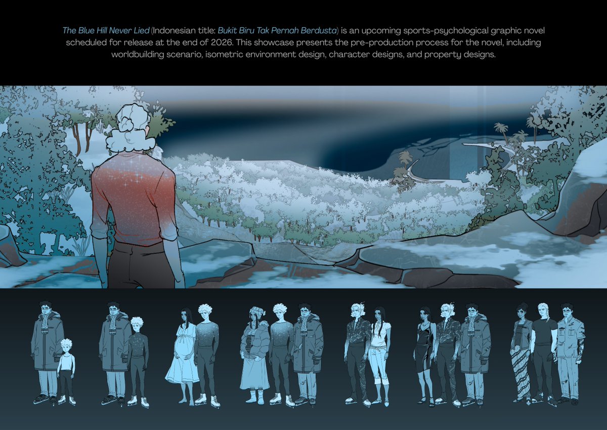 Shakespler's tweet image. [RT = 🥶]

Presenting the pre-production process of my upcoming graphic novel titled "The Blue Hill Never Lied" 

The story is about a deceased figure skater whose unpassed soul is taught to dance for mysterious spectators.

⛸️❄️Full PDF (Free) in reply!❄️⛸️