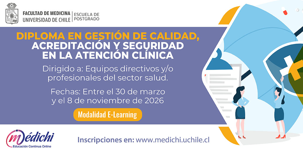 📣 ¡Impulsa tu desarrollo profesional!

En #medichiuchile abrimos inscripciones al Diploma en Gestión de Calidad, Acreditación y Seguridad en la Atención Clínica.

Fortalece procesos de calidad, seguridad del paciente y acreditación en salud.
🔗 medichi.uchile.cl/diploma-gestio…