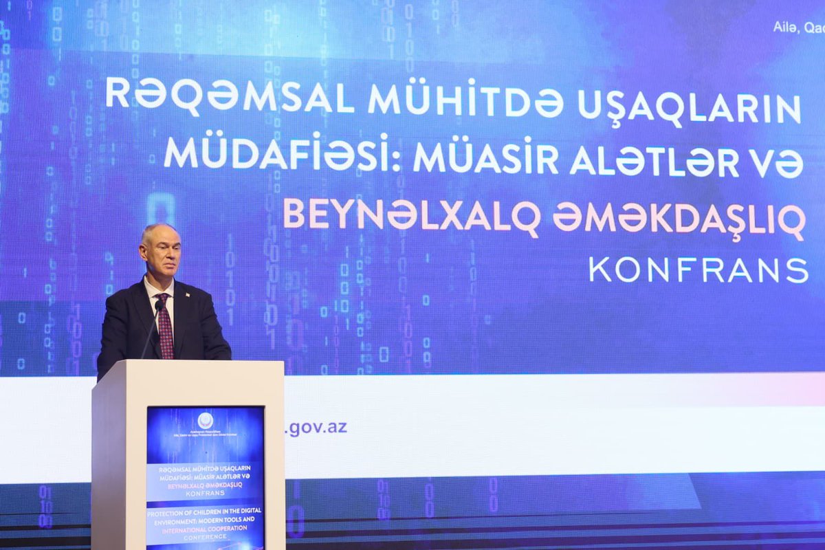 Çalışma ve Sosyal Güvenlik Bakanı Oğuzhan Hasipoğlu, Bakü’de düzenlenen  “Dijital Ortamda Çocukların Korunması:Modern Araçlar ve Uluslararası İş Birliği” başlıklı uluslararası konferansa katılarak  Ortak Deklarasyon'a imza attı.