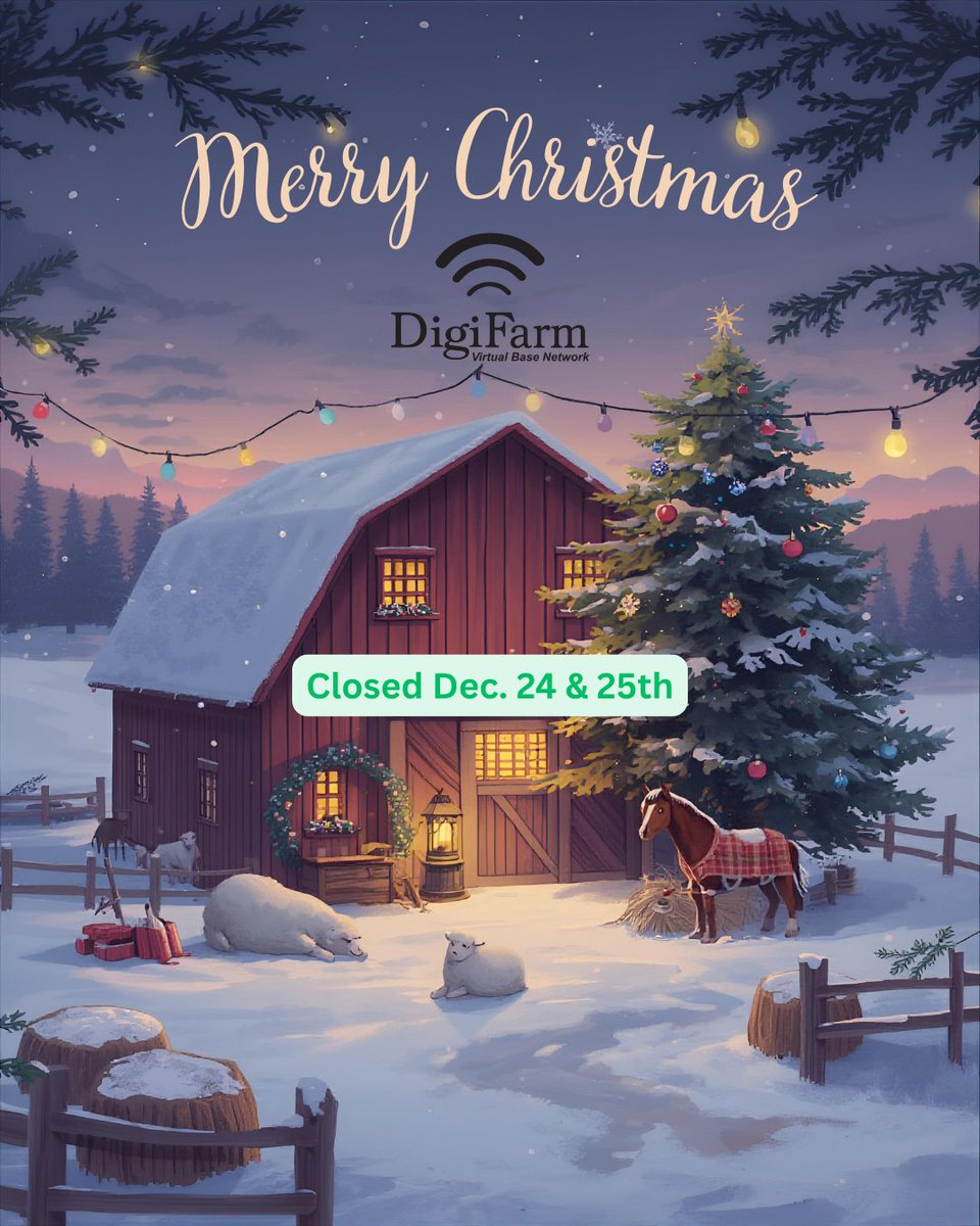 Holiday greetings from all of us at DigiFarm! 🎄We will be closed Dec. 24 &amp; 25 so our employees may spend time with their families.  We hope all of your days are merry and bright this holiday season.💫Thank you to all of our dealers, customers and partners.