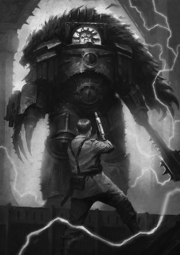 40kARTdotcom's tweet image. Horus Lupercal, Horus Heresy Versus Ollanius Pius Artwork