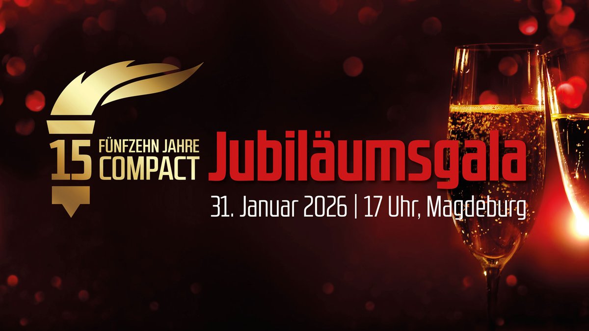 COMPACTMagazin's tweet image. #COMPACT-Gala mit #Freikarten: Am 31. Januar 2026 feiern wir in Magdeburg den 15. Geburtstag unseres Magazins.  Zu den Höhepunkten werden die Reden von Diether Dehm, Markus Krall, Björn Höcke und Kayvan Soufi-Siavash („Ken Jebsen“). gehören. Wichtiger Hinweis: Wir vergeben zehn