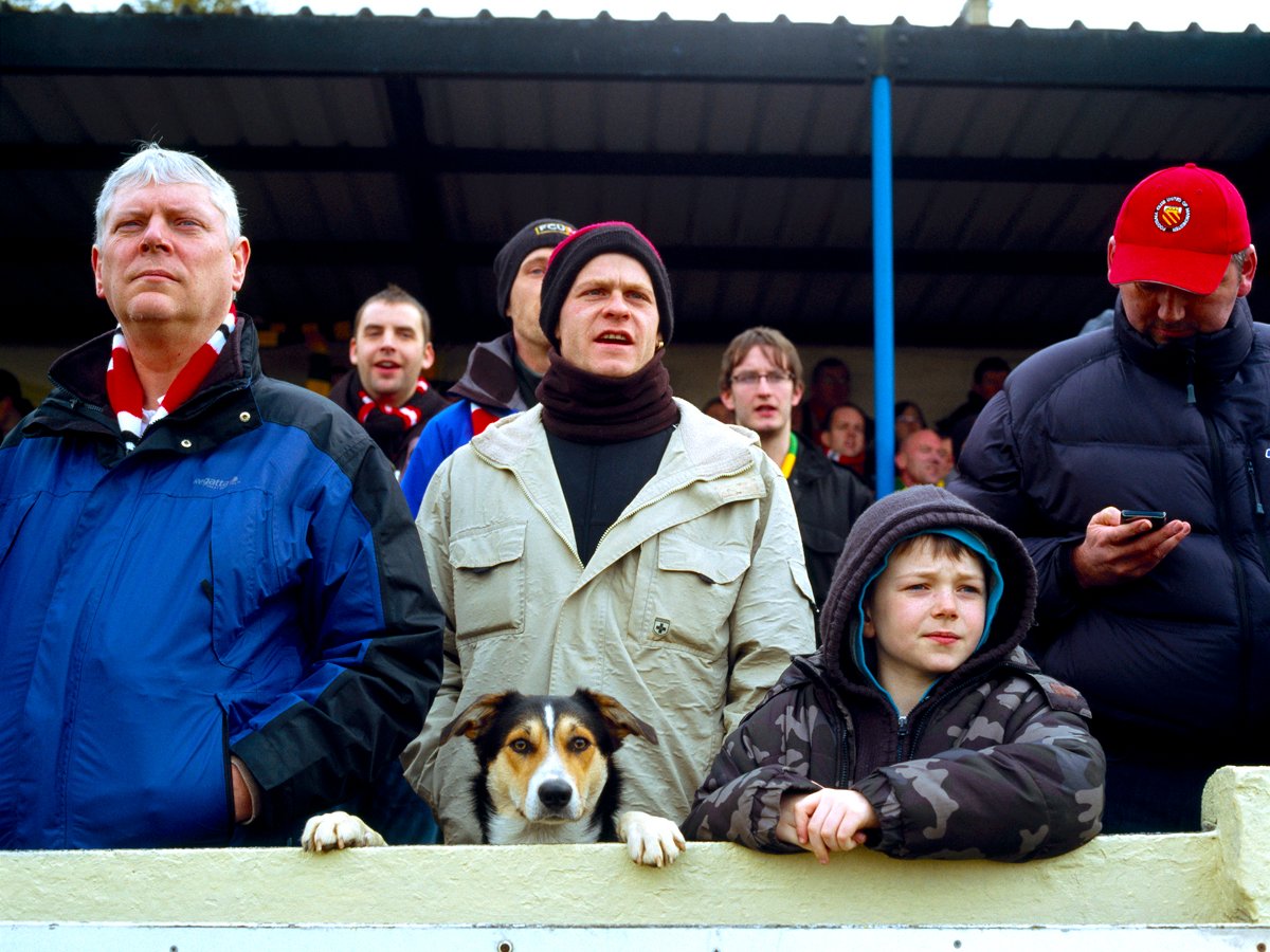 HOMESofFOOTBALL's tweet image. My BEST, or most timely, timeless, photos...

#29 FC UNITED at Buxton "THE AWAY SUPPORT (WITH DOG) yr2008 Photo©stuartroyclarke/homesoffootball #fcum