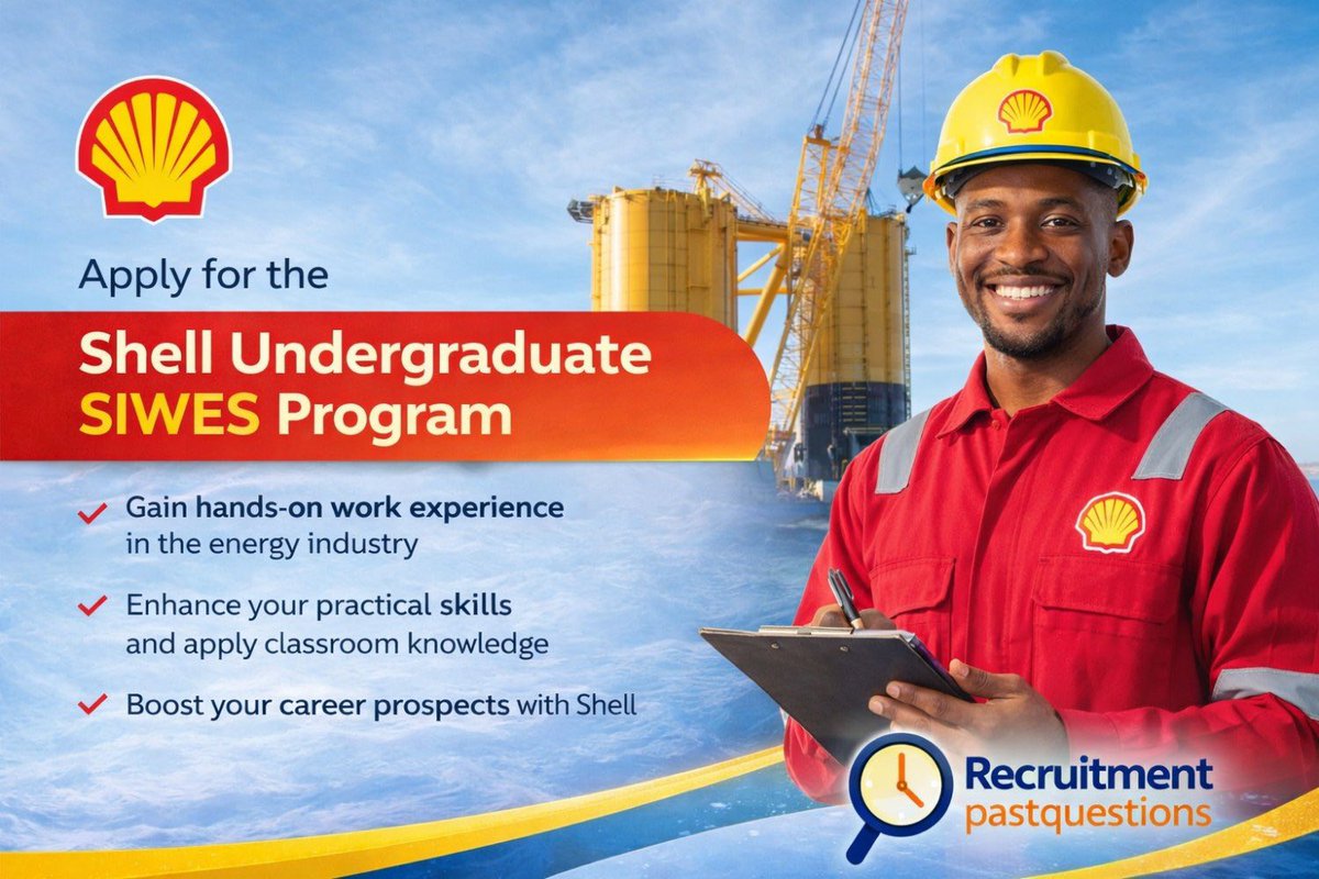 RecruitmentPq's tweet image. Shell Undergraduate SIWES / IT Program 2026 Now Open 

Shell Nigeria (SNEPCo) has opened applications for its 2026 Undergraduate SIWES / Industrial Training Programme for eligible university and polytechnic students.

Who can apply
– Nigerian undergraduates (Uni &amp;amp; Poly)
–…