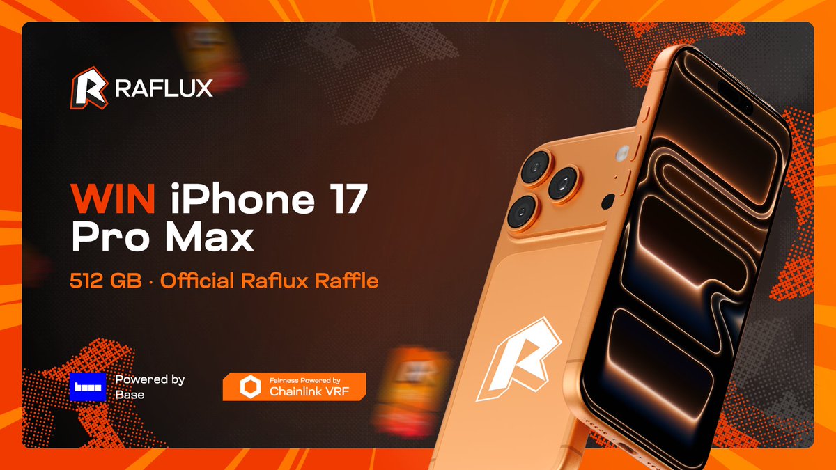 Special Raffle: iPhone 17 Pro Max - 512 GB 📱

Raflux is introducing a special real-life asset raffle, from on-chain to your hands.

This item is officially created and listed by Raflux.
The winning item will be shipped worldwide, handled directly by our team. Full details are