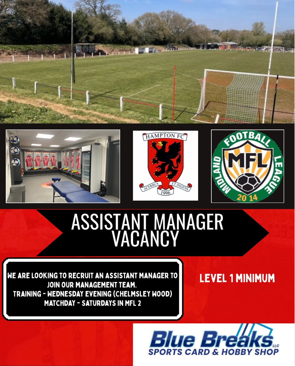 We’re looking to recruit an assistant manager to strengthen our management team for our Men’s First Team in MFL 2. 
Contact <a href="/KevKingham/">Kev Kingham</a>
