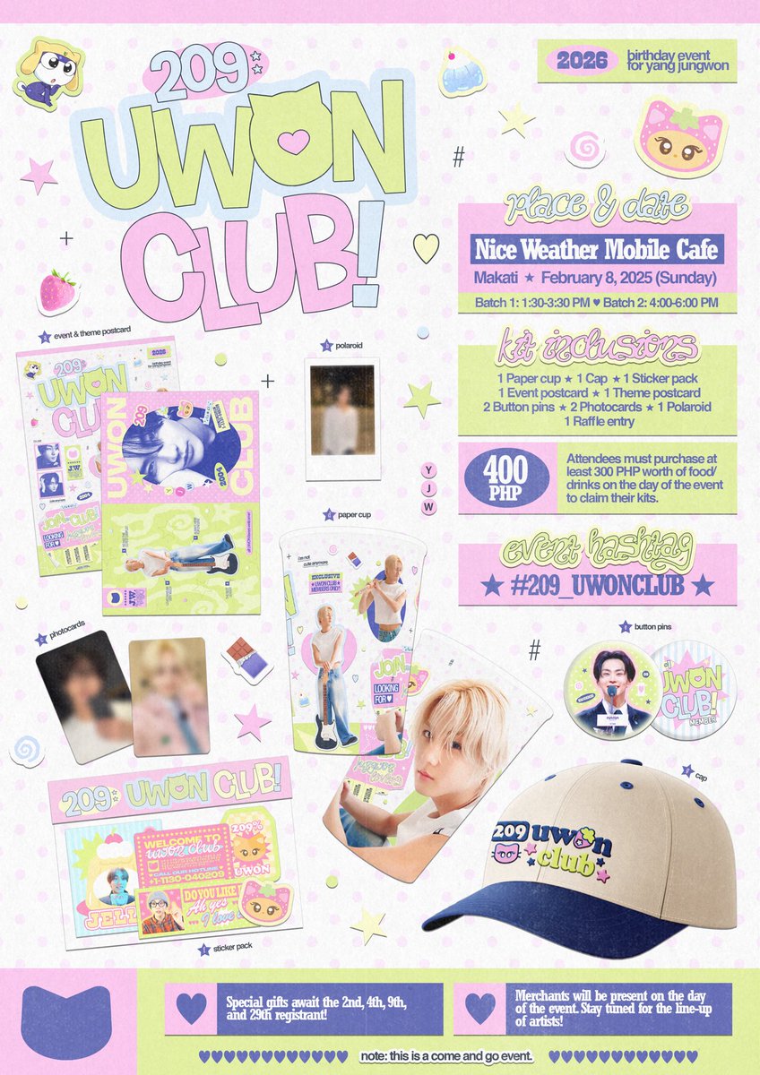 yjwszn's tweet image. 209: UWON CLUB is now open!
looking for jungwon lovers 🔎🐈

🩷 february 8, 2026 
BATCH 1: 1:30-3:30 PM
BATCH 2: 4:00-6:00 PM

⭐️ nice weather mobile cafe, makati

onsite: bit.ly/uwonclubonsite 🩵
online: bit.ly/uwonclubonline 🍏

#209_UWONCLUB #정원 #JUNGWON