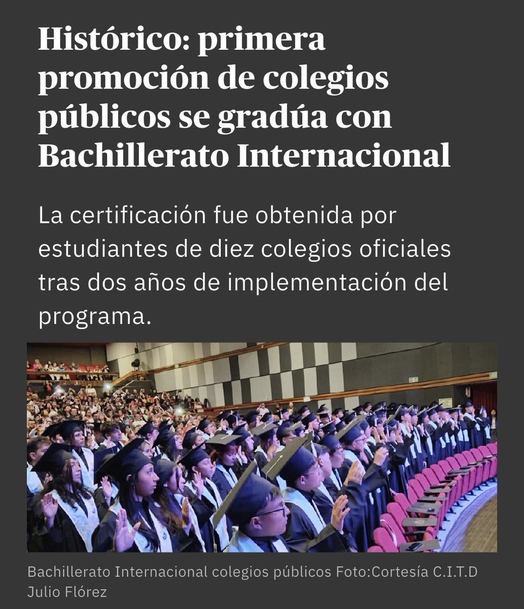 ¡Histórico! Bogotá celebra hoy a la primera generación de bachilleres con Bachillerato Internacional egresados de 10 colegios públicos.

El camino iniciado en 2022 no fue fácil, pero hoy vemos los resultados de creer, insistir y trabajar con convicción. Felicitaciones a las