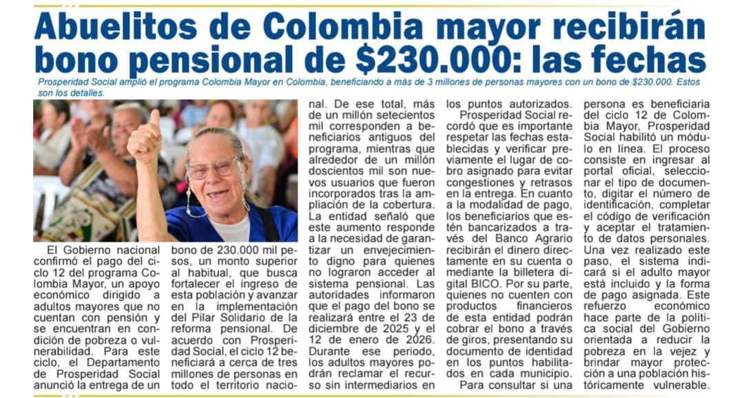 #SomosNoticia 🗞 #LaGuajira📍| Abuelitos de #ColombiaMayor recibirán bono pensional de $230.000. Prosperidad Social amplió el programa beneficiando a más de 3 millones de personas mayores. 
#ConDignidadCumplimos #DignidadMayor
Vía <a href="/laguajiranoti/">La Guajira Noticias</a>  ⬇️