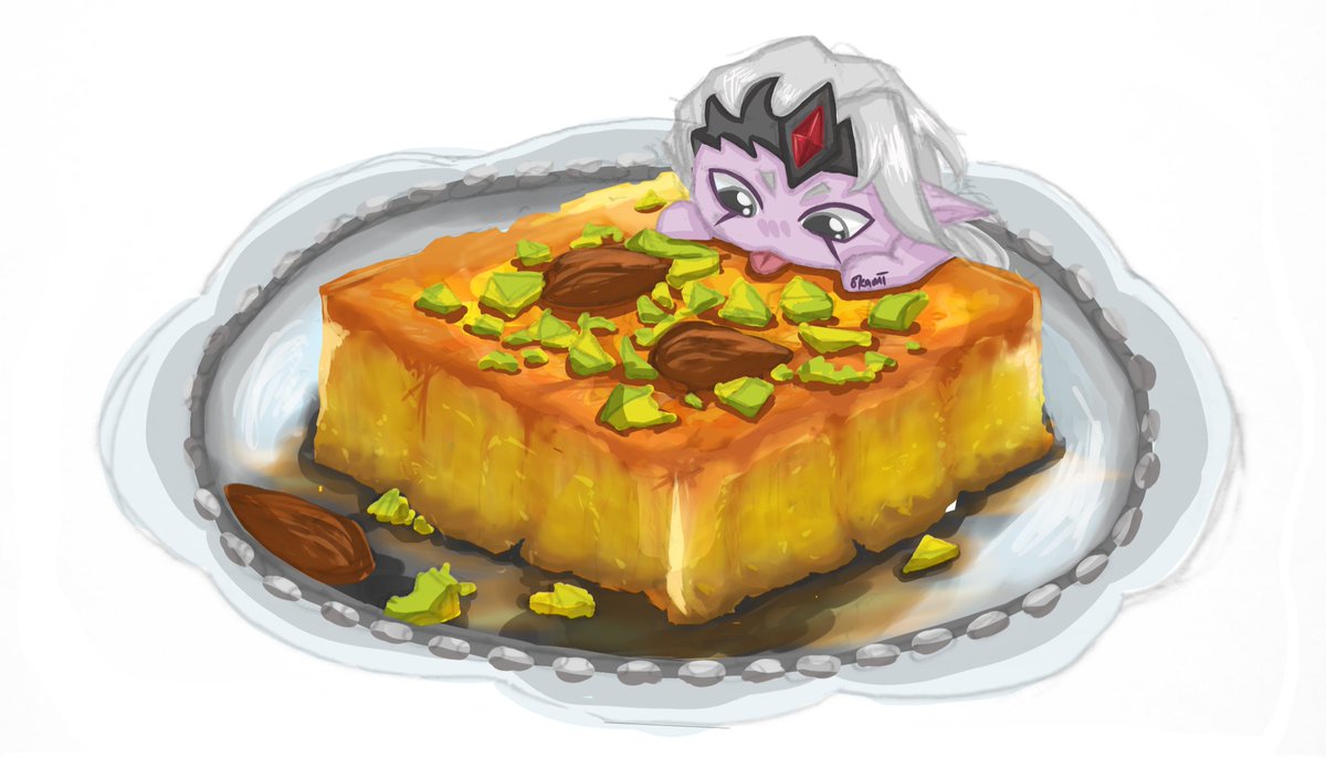 okami_kunn's tweet photo. #varusweek
day 6: Food/Dessert
varus having a sweet tooth is canon to me and not even riot can change my mind
hes eating basbousa~ (a sweet syrup soaked cake popular in the middle east)
//dilated pupils were a suggestion from my checker!! https://t.co/u9jQBFeEV8