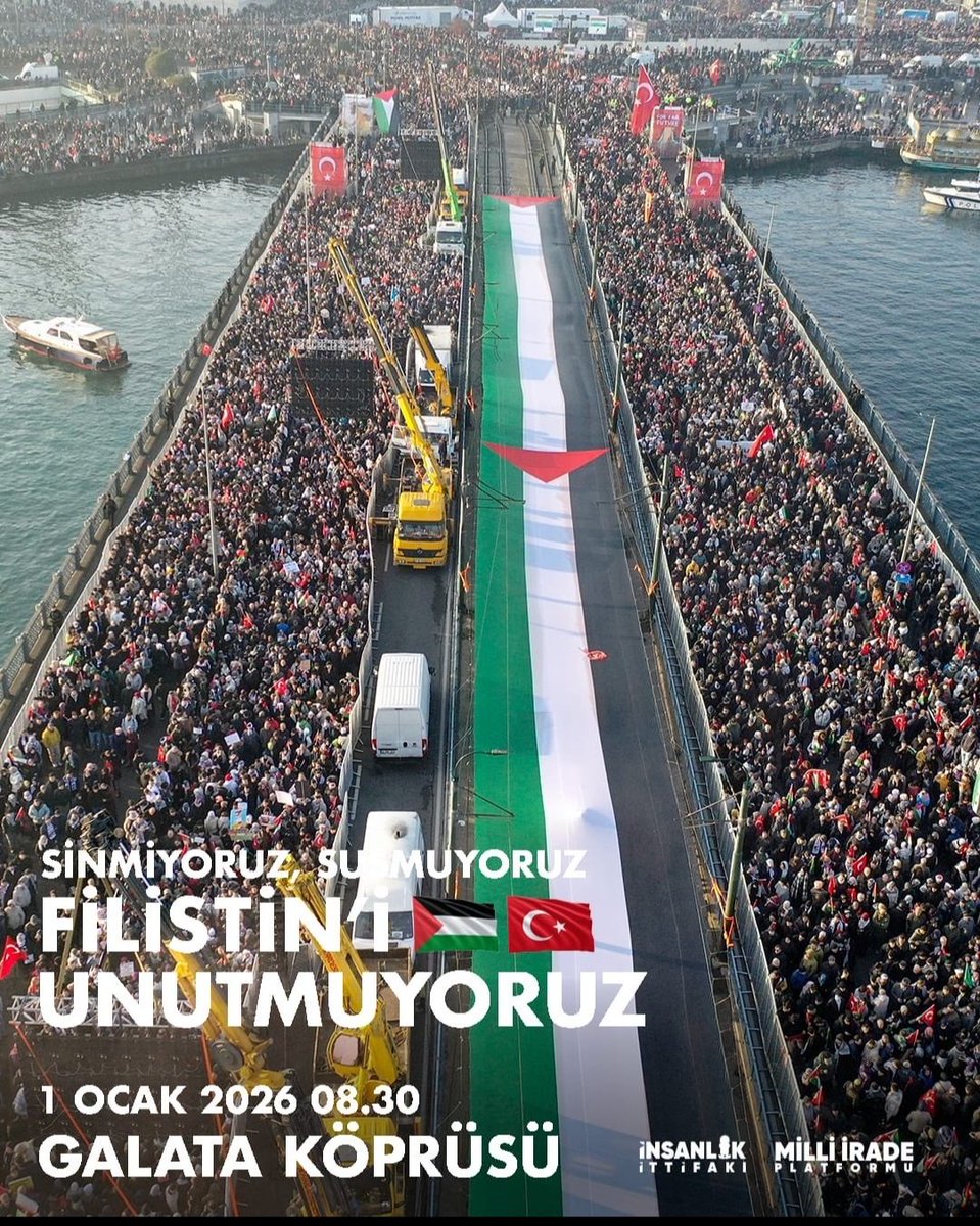 SİNMİYORUZ, SUSMUYORUZ
FİLİSTİN’İ UNUTMUYORUZ.

1 Ocak sabahı Galata Köprüsü’nde
Filistin için bir aradayız. 🇹🇷🇵🇸

#1OcaktaGalatada
