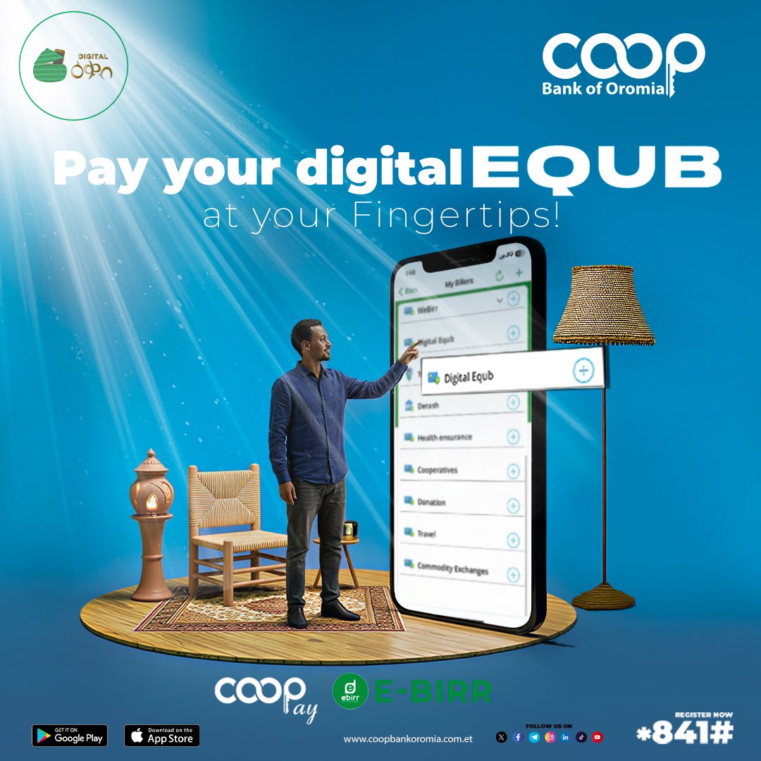 Coopbankoromia's tweet photo. Pay your Digital Equb contributions effortlessly with Coopay E-birr. Enjoy the convenience of modern, hassle-free transactions anytime, anywhere.
#Coobank #CoopayEbirr #DigitalEqub #SmartSaving #EasyPayments #ModernLiving https://t.co/NFwUXGFwdi