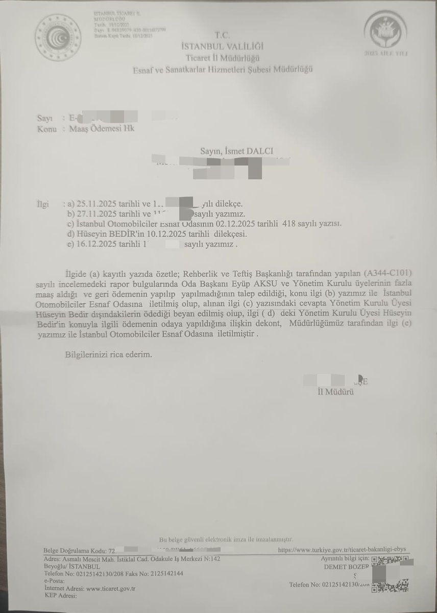 Ticaret Bakanlığı Müfettişinin raporuna göre İTEO Başkanı ve Yöneticilerinin fazladan aldıkları maaşların, geçtiğimiz haftalarda  İTEO  Başkanı tarafından alelacele geri ödendiğini öğrenmiş  bulunmaktayız. 
Ödenen tutar, faiz hariç anaparadır.

8 Şubat 2026 tarihindeki İTEO