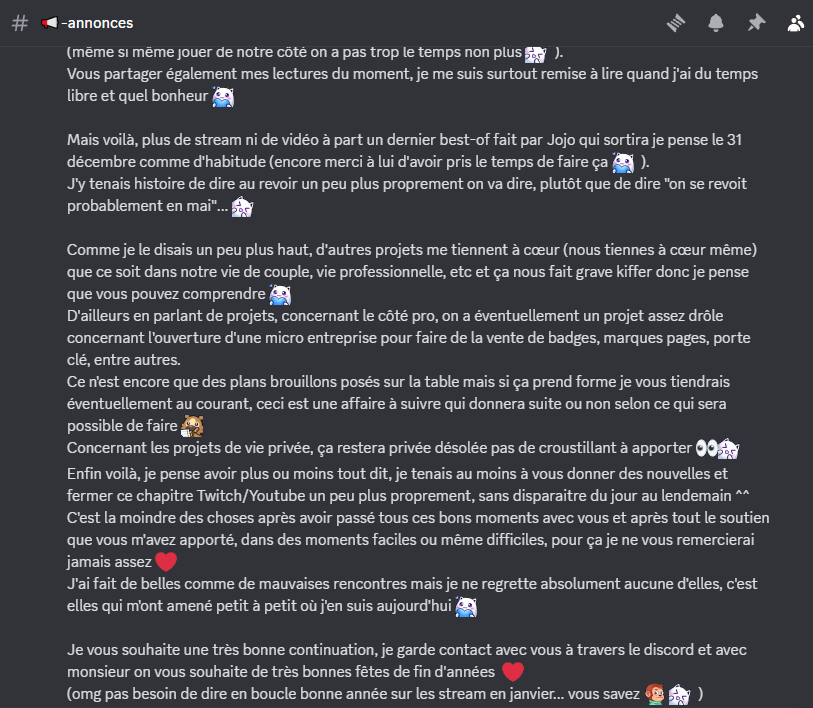 📢 Annonce clap de fin

Tout est écrit là dessous pour les personnes éventuellement intéressées ^^

Je vous souhaite de bonnes fêtes à toutes et tous 🤍