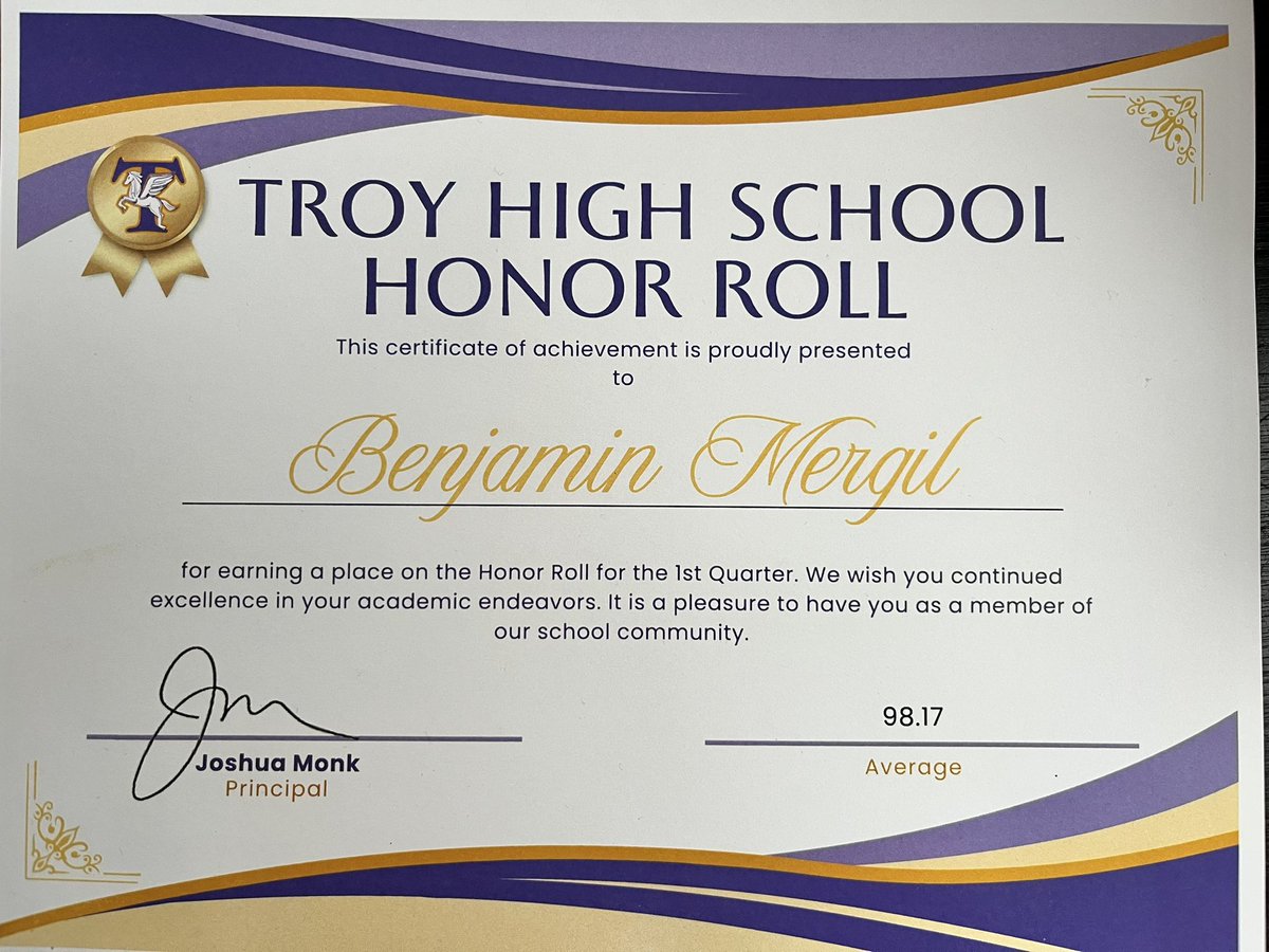 1ST TEAM ALL SECTION 2 ALL PURPOSE PLAYER
I have also made the high honor role every quarter in high school.