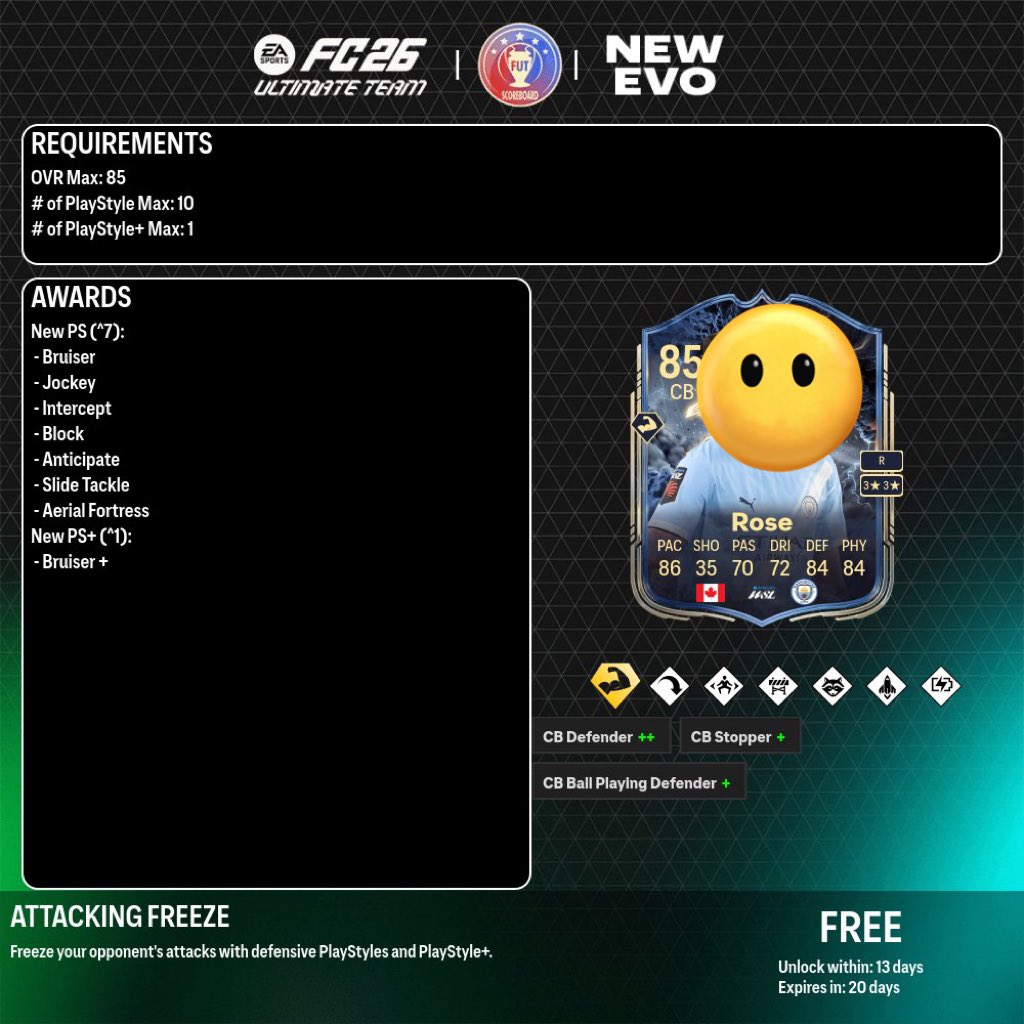 _splfut's tweet image. 🚨محتوى اليوم 🚨

- قوميز توفر في التحديات 🧩 

- ايمري كان توفر في التحديات 🧩 

- ترقية لاعبان +85 توفرت الان 🧩 

- توفرت ترقية اختيار 5 لاعبين +78 🧩 

- توفرت تطويرة تعطي بلاي ستايل+ العضل 🧬 

#EAFC26