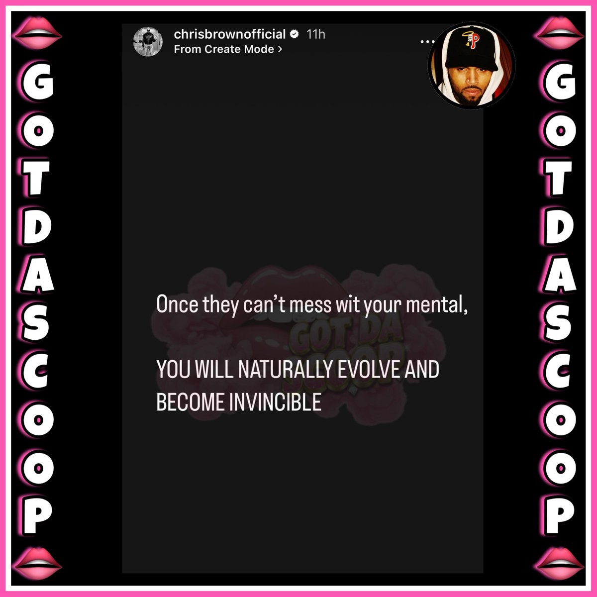 Chris Brown with a message. ✨ 

“Once they can't mess wit your mental,
YOU WILL NATURALLY EVOLVE AND BECOME INVINCIBLE”