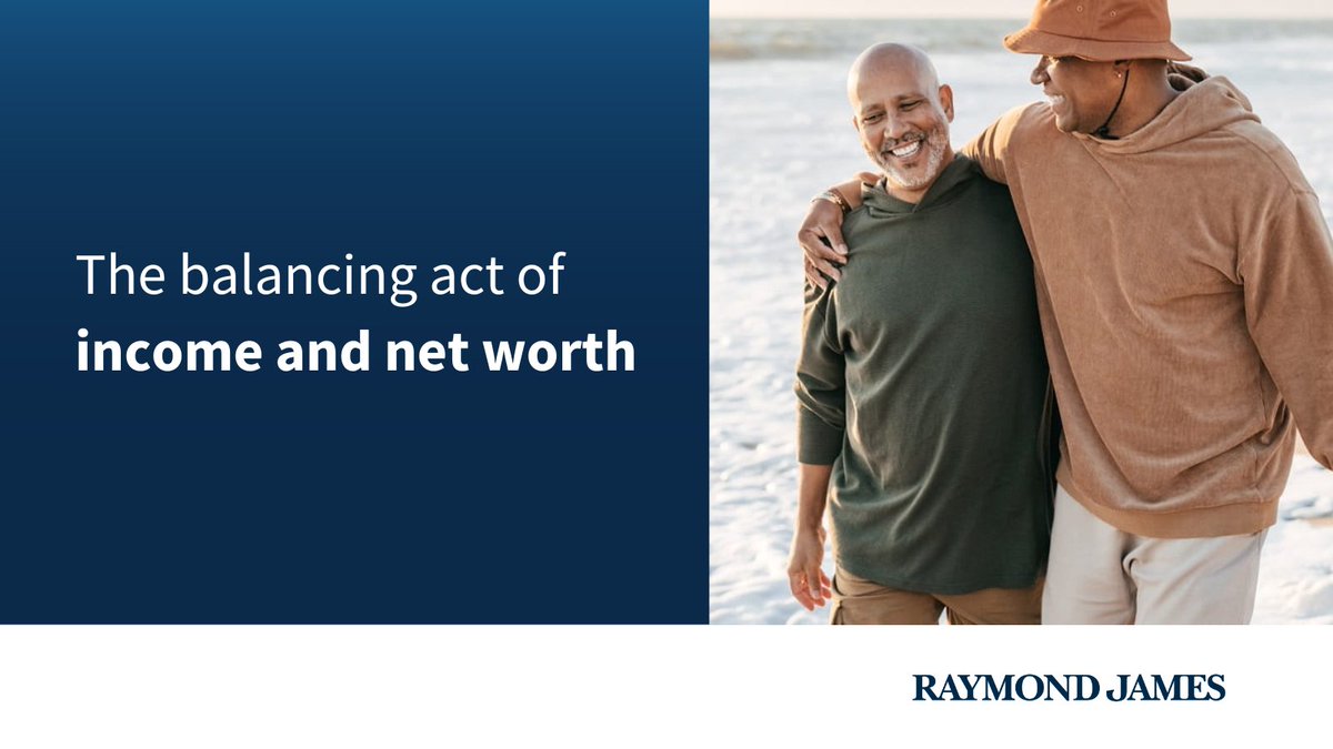 RaymondJames's tweet image. Balancing income and net worth is key to long-term financial health. Aligning your spending, saving, and investment strategies can help you build lasting wealth: go.rjf.com/49qeHGw